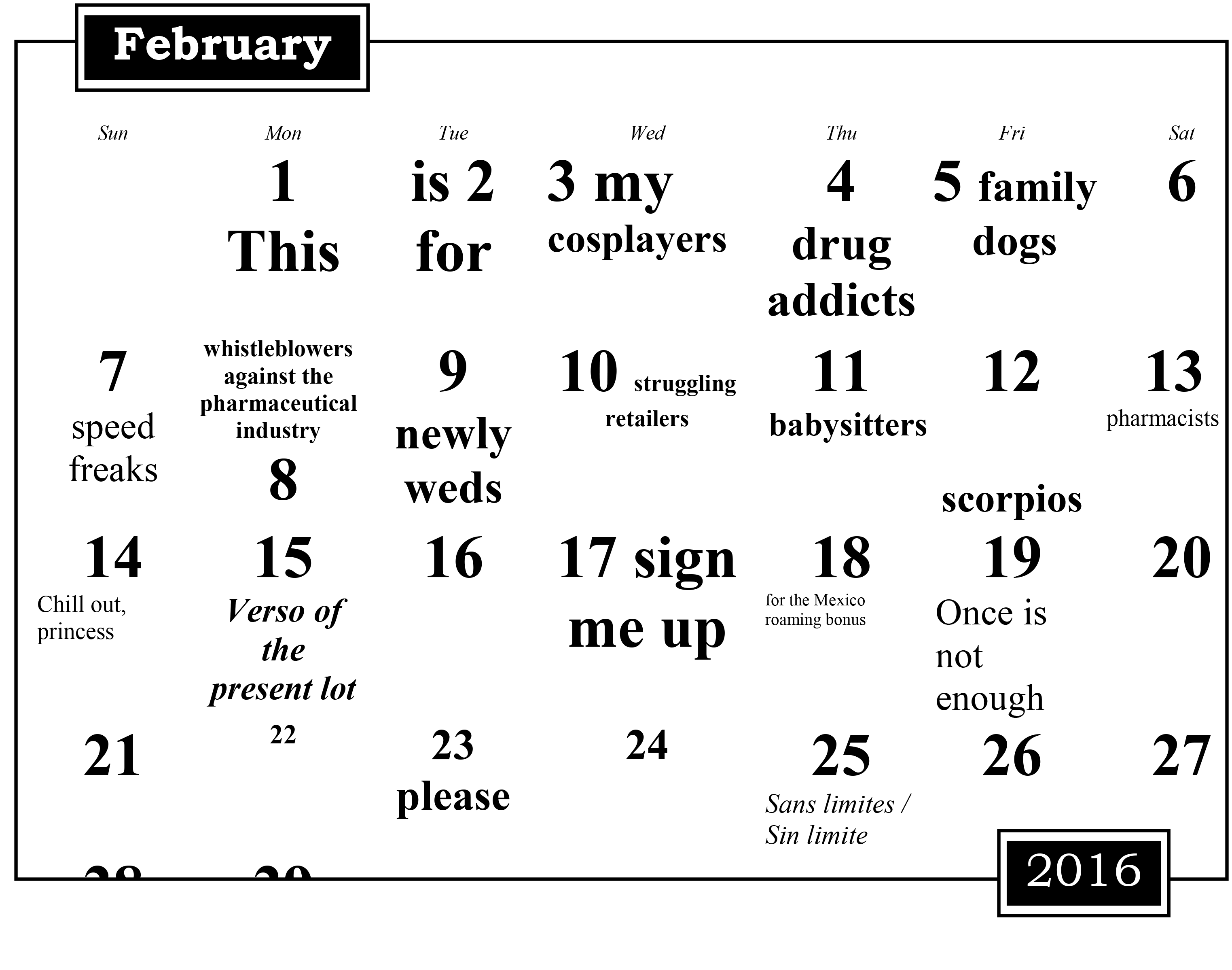 Alix Jean Vollum, Dedication Calendar February 2016